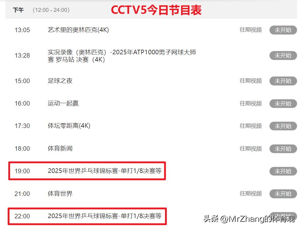 央视直播国乒冲刺世锦赛8强! CCTV5今晚黄金时间, CCTV5+完整节目表(图5)