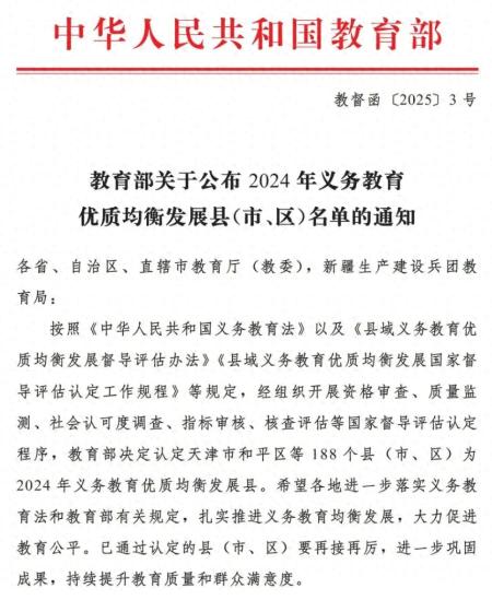 山东31个！2024义务教育优质均衡发展县名单公布(图1)