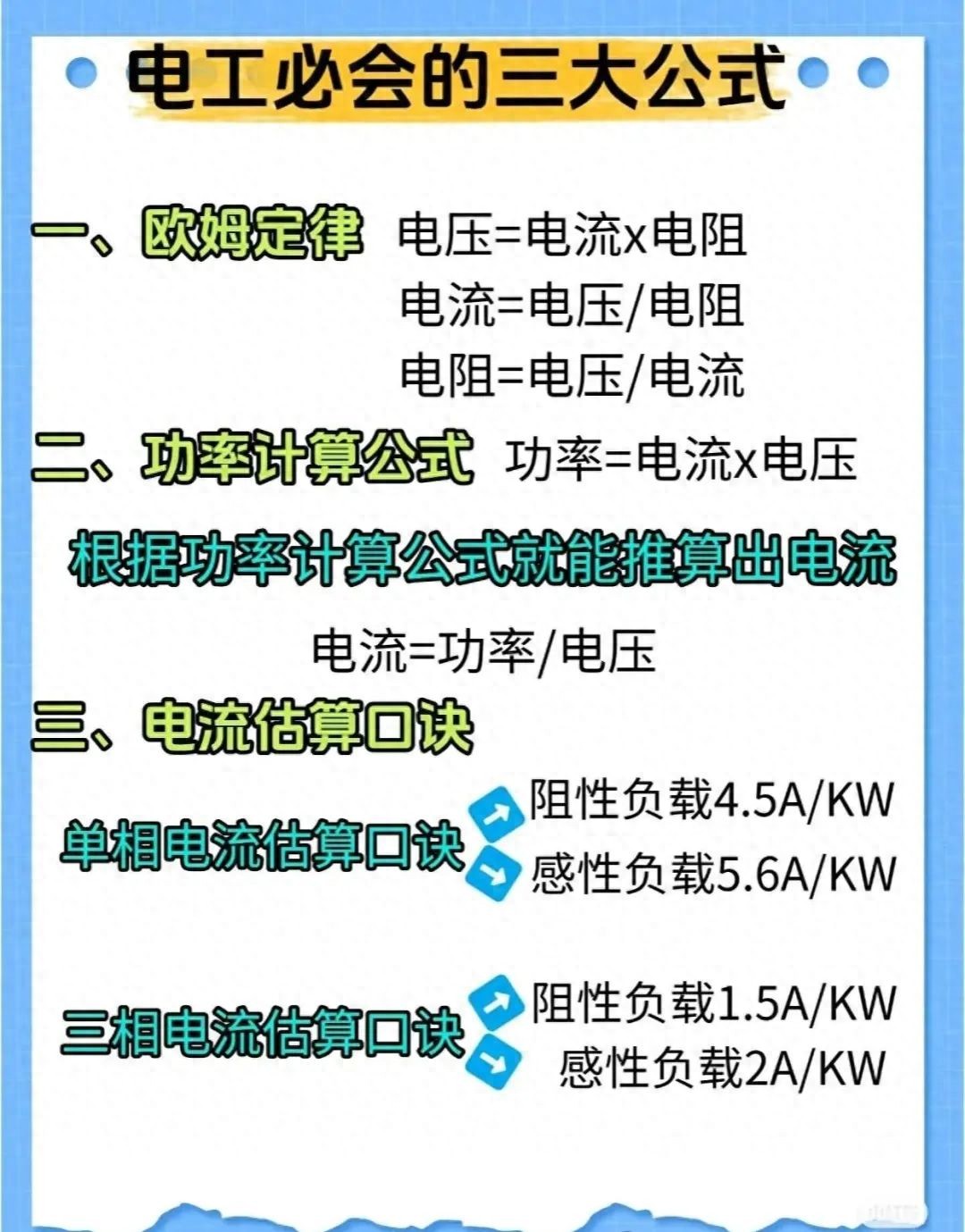 各种电工公式、口诀、技巧维修小技巧(图1)